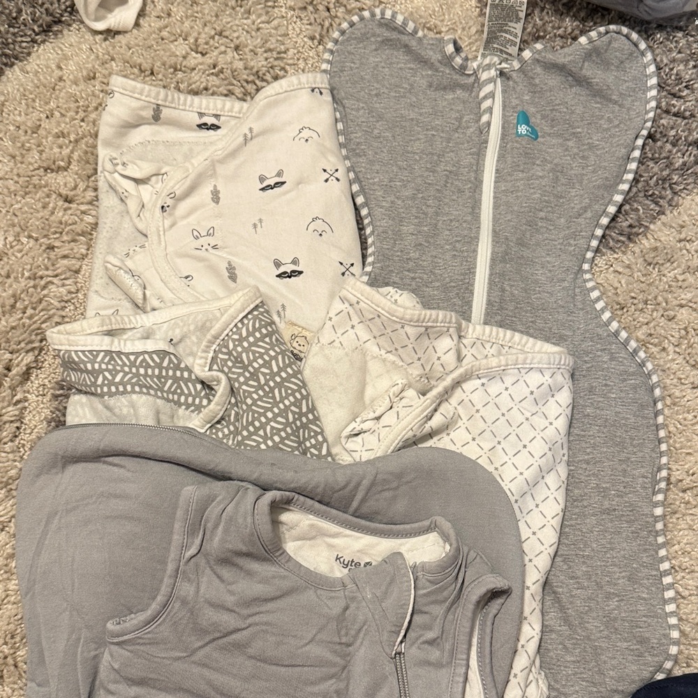 Kyte BABY Gray Weighted Sleep Sack, Love to Dream Sleep Sack, & 3 Sleep Swaddles